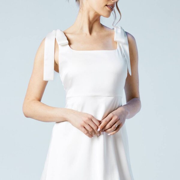 Tie Shoulder Satin Bridal Mini Dress