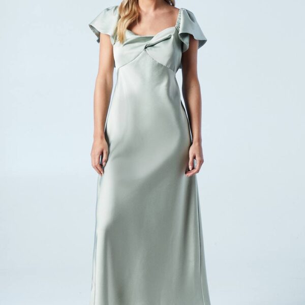 Petite Twist Front Angel Sleeve Midi Bridesmaid Dress