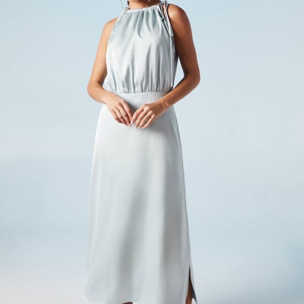 Ruched Halterneck Satin Bridesmaid Midi Dress