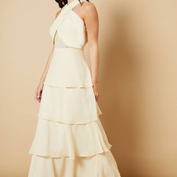 Halter Neck Chiffon Tiered Maxi Dress