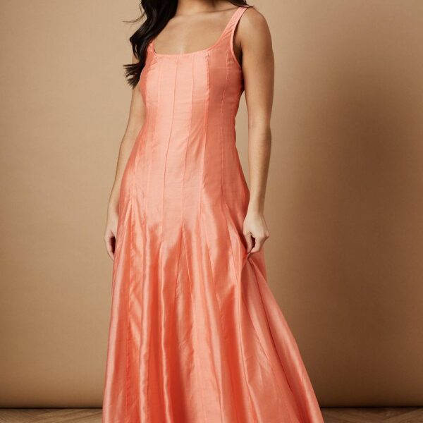 Plain Godet Seam Detail Maxi Dress