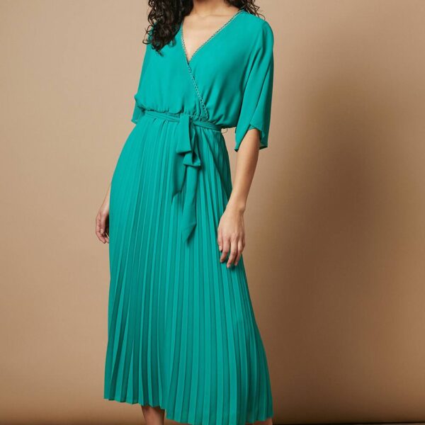 Petite Occasion Kimono Sleeve Pleated Midi Dress