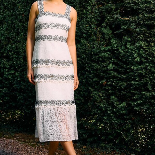 Contrast Lace Strappy Midi Dress