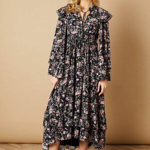 Floral Printed Drawstring Waist Midi Dress