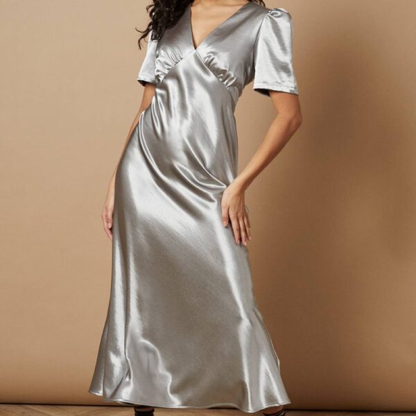 Petite Metallic Satin Midi Dress