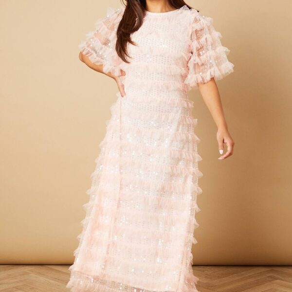 Petite Sequin Ruffle Detail Maxi Dress