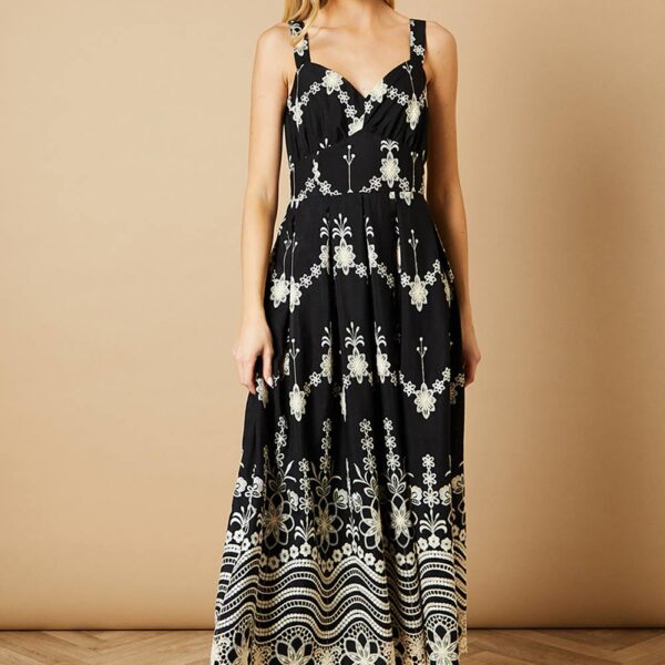 Cutwork Floral Embroidered Strappy Midaxi Dress