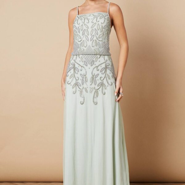 Hand Embellished Occasion Square Neck Maxi Dress