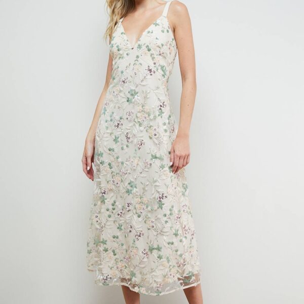 Hand Embellished V Neck Midi Dress