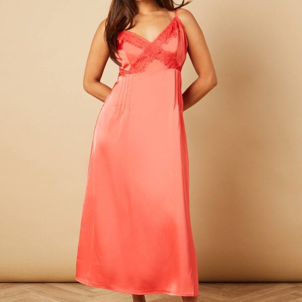 Petite Strappy Satin Lace Insert Midi Dress