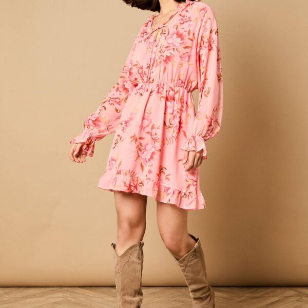 Floral Long Sleeve Mini Skater Dress