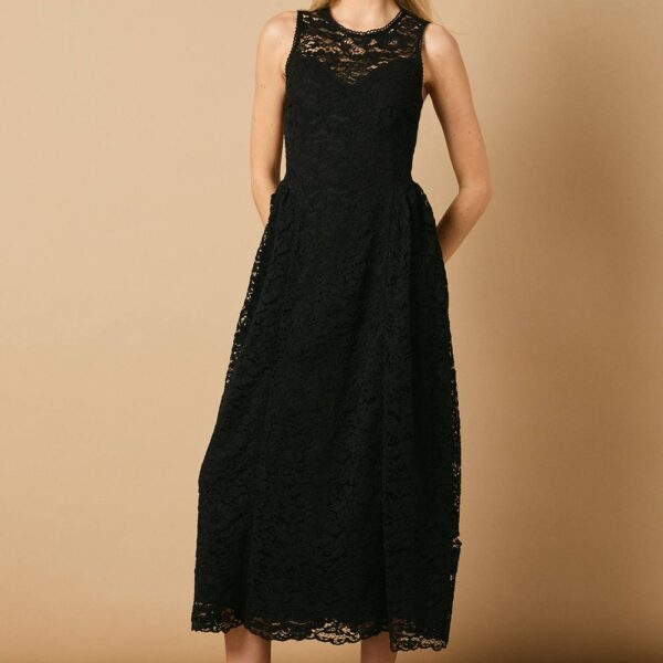 High Neck Lace Detailed Midi Dress
