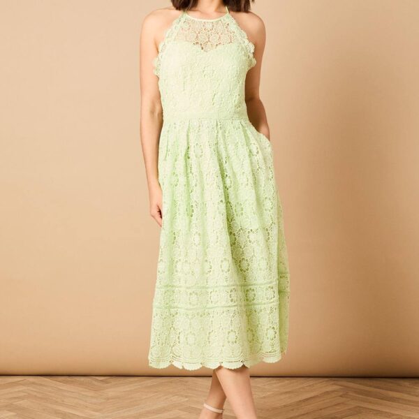 Lace Detail Halterneck Midi Dresssage