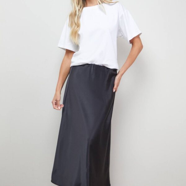 Bias Cut Satin Midi Skirtblack