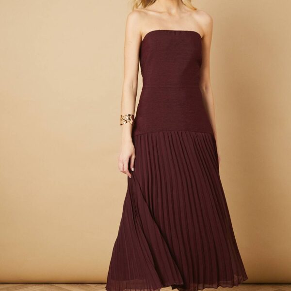 Chiffon Dropped Waist Bandeau Maxi Dress
