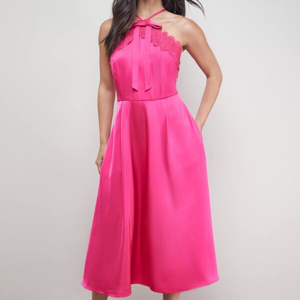 Lace Detail Midi Prom Dressmagenta