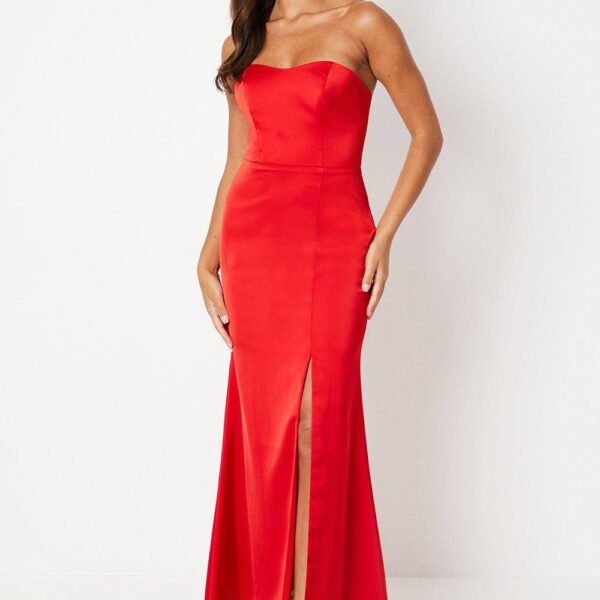 Bandeau Satin Maxi Dress With Removable Sash - Red