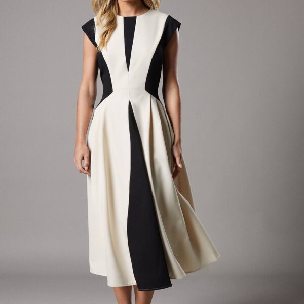 Petite Crepe colour Block Midi Dress - Mono