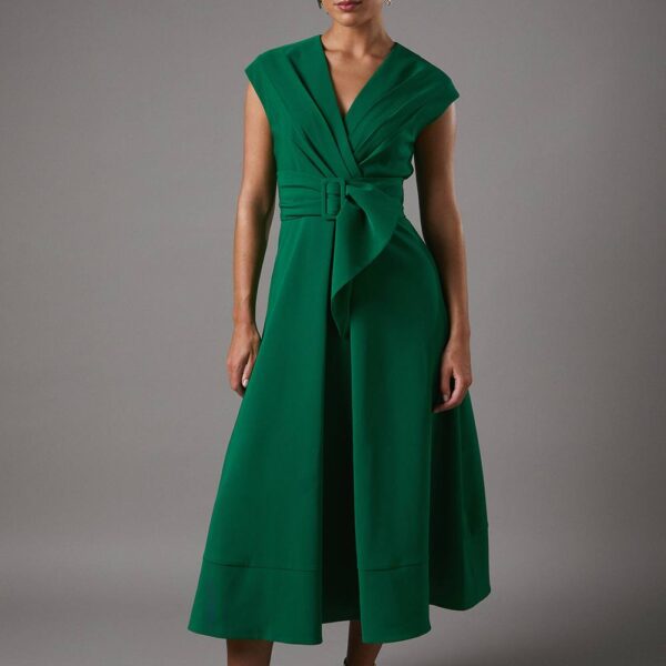 Belted Crepe Dress - Green