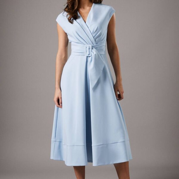 Belted Crepe Dress - Pale Blue