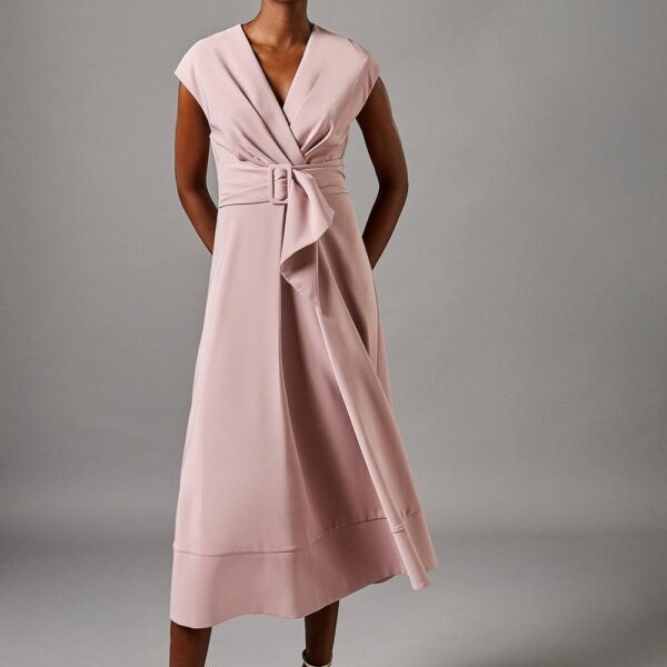 Belted Crepe Dress - Pink