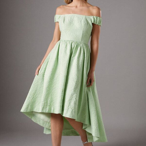Off The Shoulder Puff Ball Dress - Sage