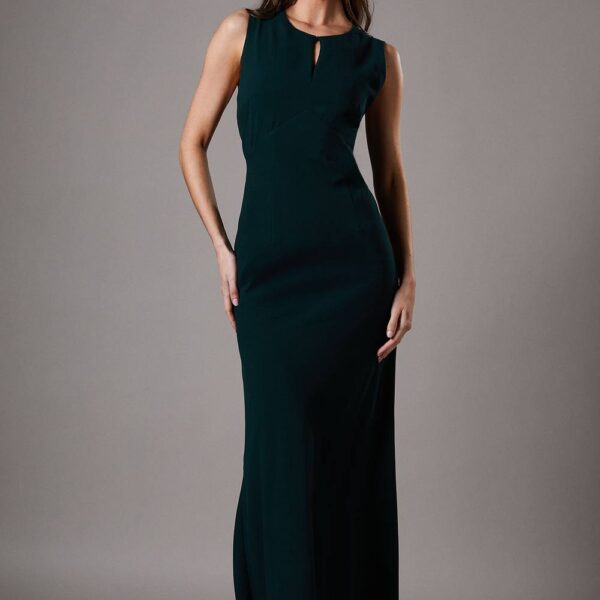 Crepe Dress With Draped Panel Maxi Dress - Green