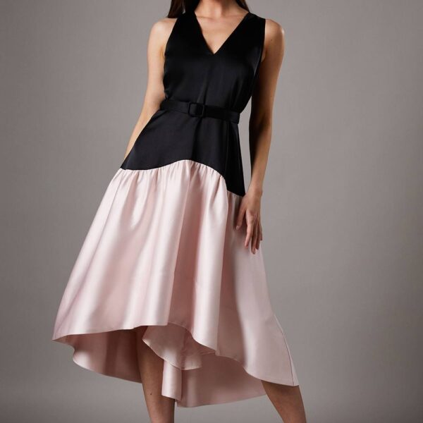 Petite Sleeveless Satin Drop Waist Midi Dress - Mono