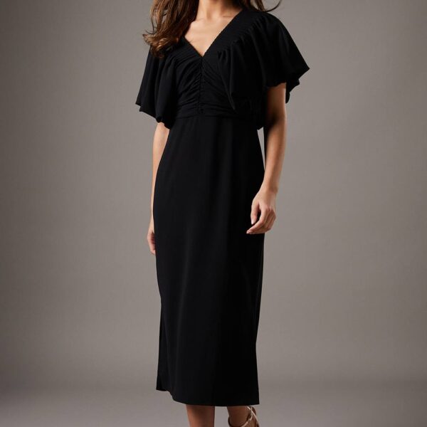 Puff Sleeve Midi Dress - Black