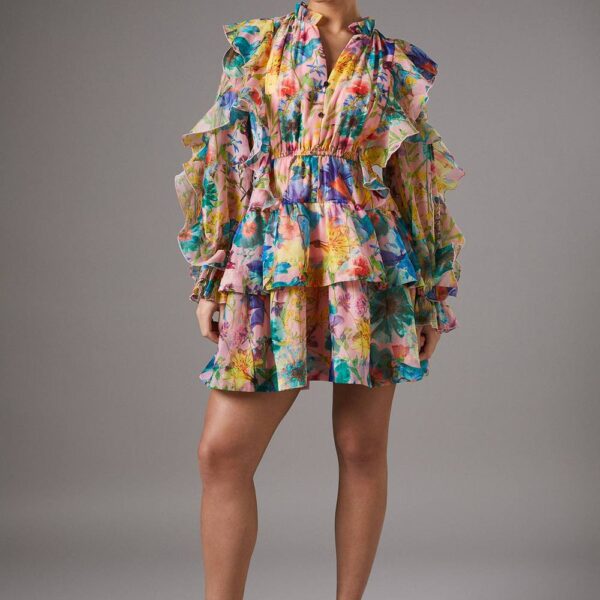 Frill Tiered Skirt Mini Organza Dress