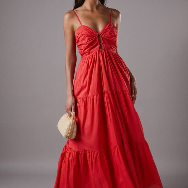 Double Strap Cut Out Maxi Dress - Red