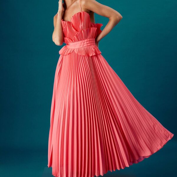 Coast Muse Frill Front Volume Midi Dress - Pink