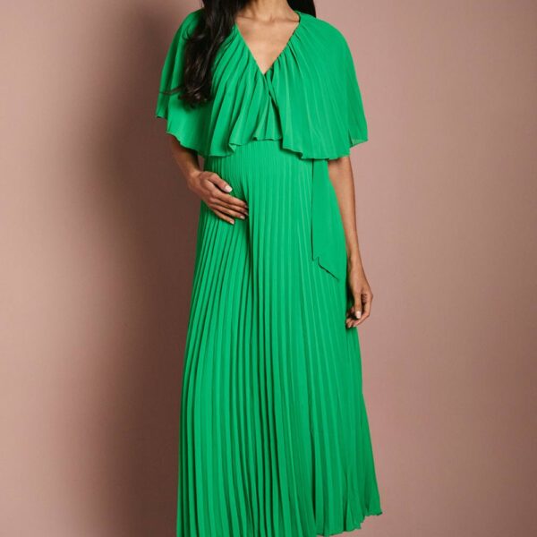 Maternity Pleat Wrap Dress - Green