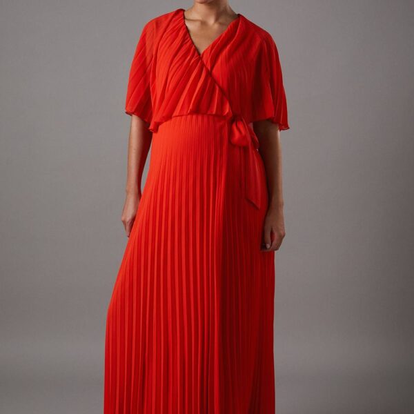 Maternity Pleat Wrap Dress - Orange