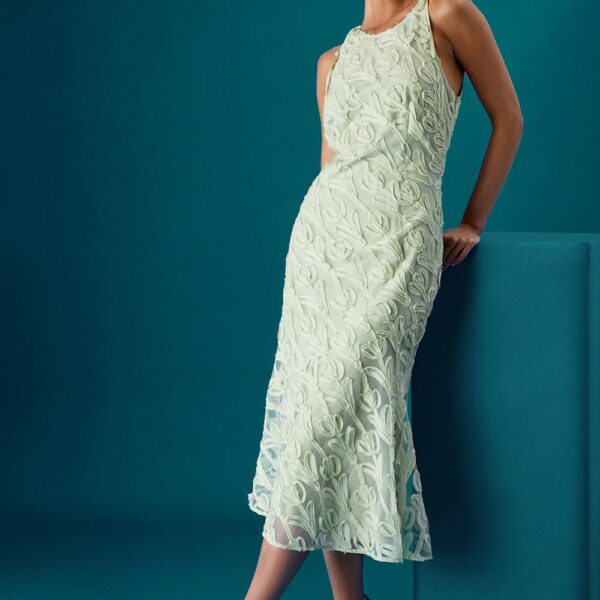 Coast Muse Textured Sleeveless Midi Dress - Sage