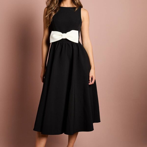 Sleeveless Crepe Midi Dress With Statement Bow - Mono