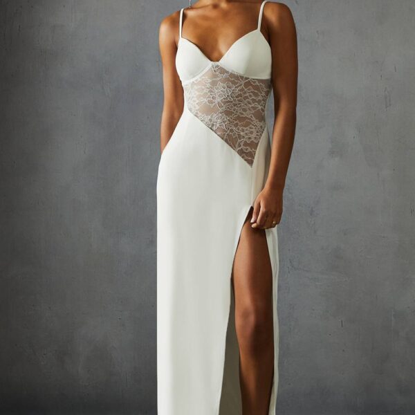 Womens Lace Insert Strappy Cupped Maxi Dress - white - 8, White