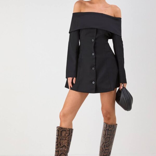 Womens Tailored Bardot Blazer Mini Dress - black - 12, Black