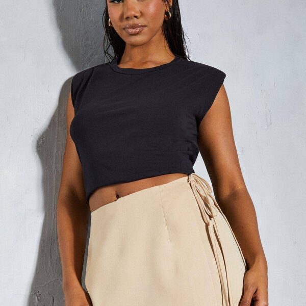 Womens Tailored Tie Side Wrap Skort - stone - 6, Stone