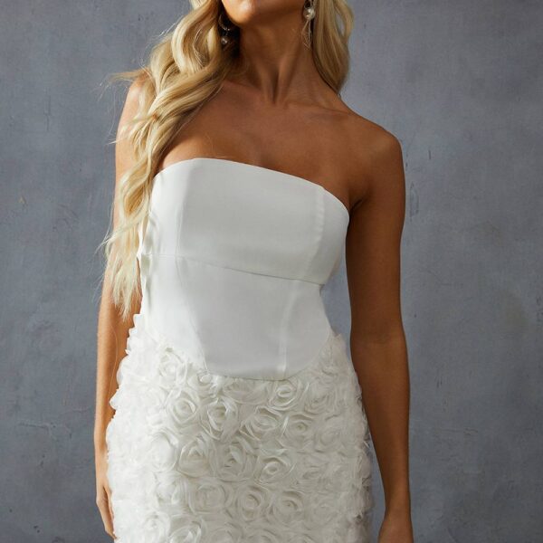 Womens Satin Bandeau Floral Skirt Mini Dress - ivory - 10, Ivory