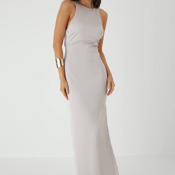 Womens Premium Satin Racer Open Back Bridesmaid Dress - champagne - 16, Champagne