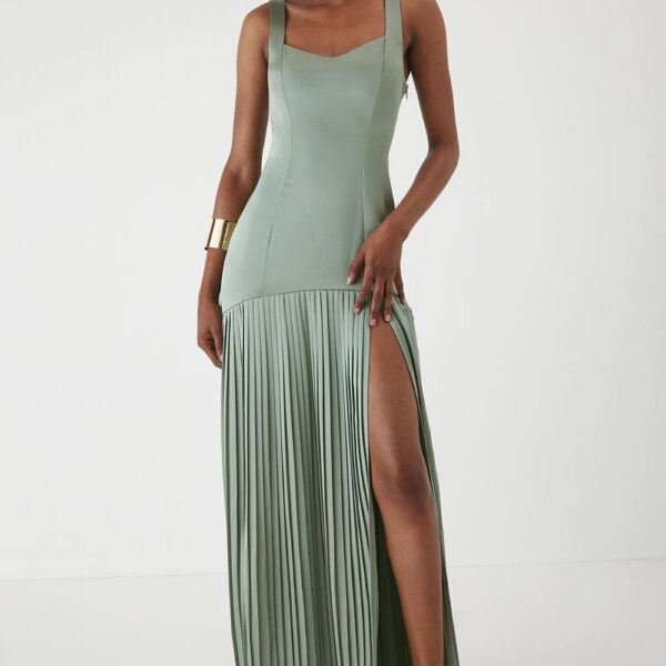 Womens Premium Satin Square Pleated Skirt Bridesmaid Dress - sage - 8, Sage