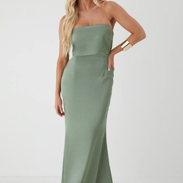 Womens Premium Satin Bandeau Overlay Bridesmaid Dress - sage - 8, Sage