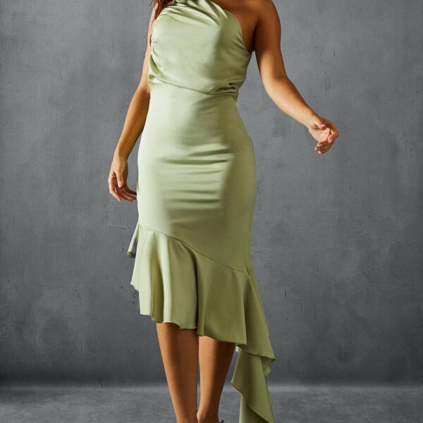 Womens Premium Asymmetric Frill Hem Bridesmaid Dress - sage - 6, Sage