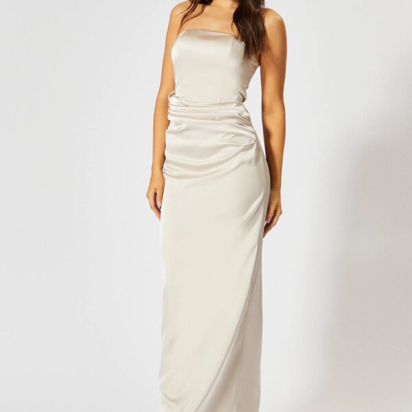 Womens Satin Bandeau Corset Drape Maxi Dress - champagne - 10, Champagne
