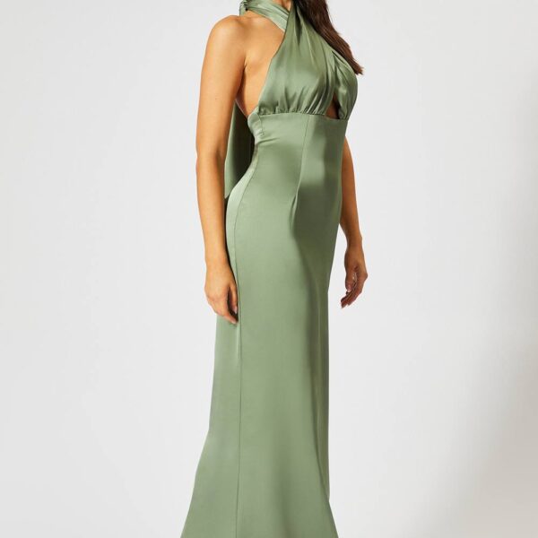 Womens Satin Wrap Multi Way Maxi Dress - green - 16, Green