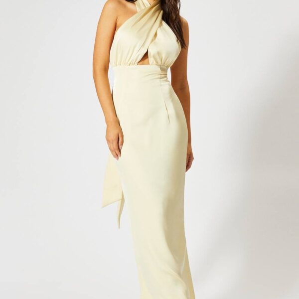 Womens Satin Wrap Multi Way Maxi Dress - yellow - 10, Yellow
