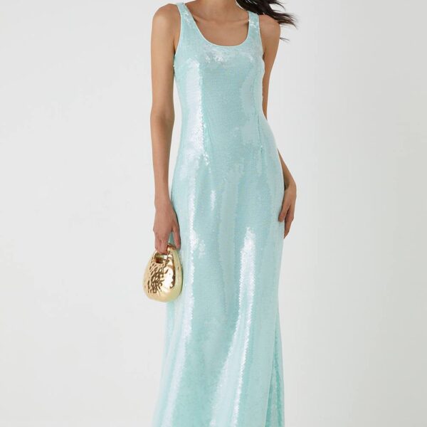 Womens Scoop Neck Sequin Maxi Dress - blue - 10, Blue
