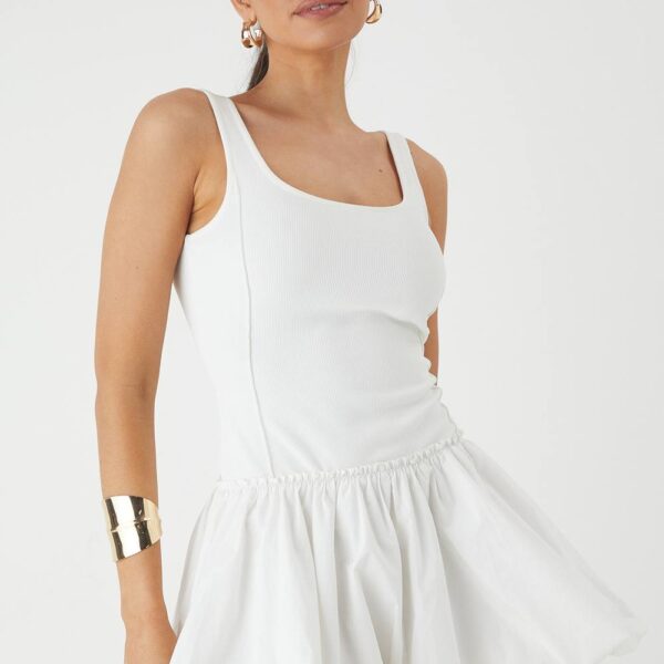 Womens Square Neck Puffball Mini Dress - white - 14, White