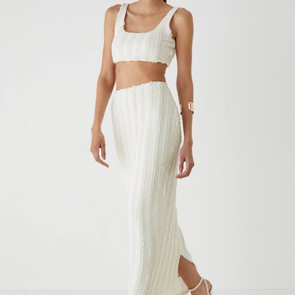Womens Textured Square Neck Top & Maxi Skirt Co-ord - cream - 16, Cream